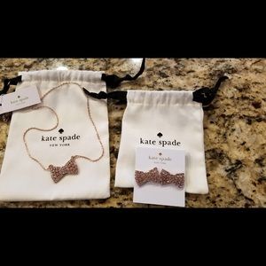 Kate Spade New Rose Gold Bow Necklace & Earrings